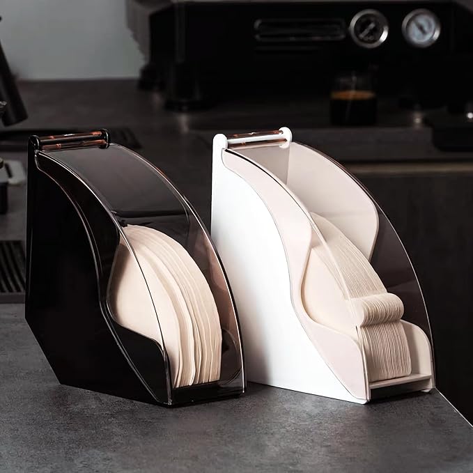 Coffee Filter Paper Holder with Dustproof Cover Coffee Filter Storage Container Filter Paper Box (Black for cone filter paper)