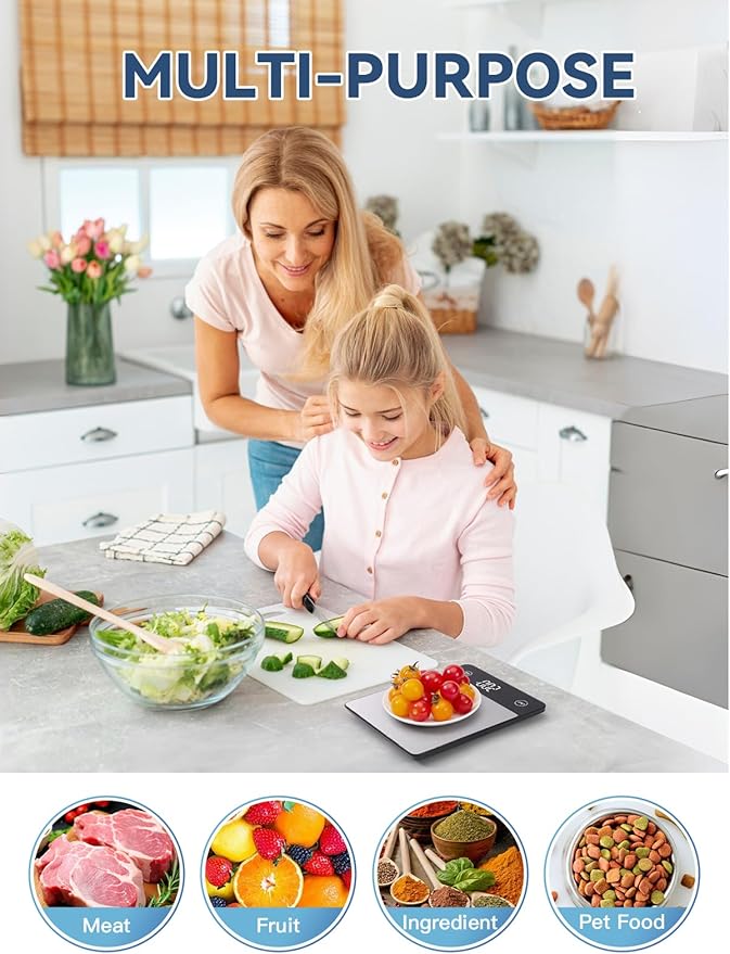 JOYHILL Food Scale, 22lb Digital Kitchen Scale Food Ounces and Grams for Weight Loss, Baking and Cooking, Premium Stainless Steel Food Weight Scale with LED Display, Batteries Included, Silver