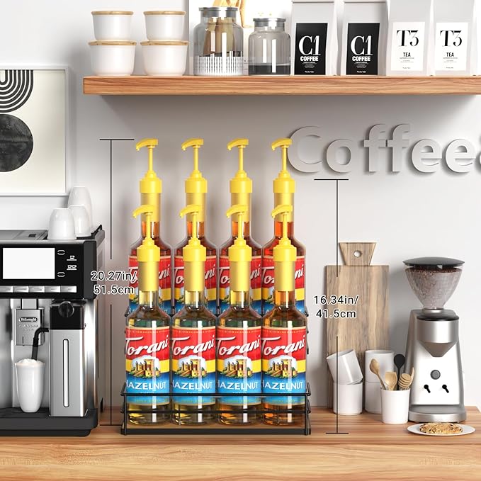 THYGIFTREE Coffee Syrup Rack Organizer 8 Bottle Syrup Holder Stand 2-Tier Syrup Storage Shelves Wine Rack for Kitchen Coffee Bar Station