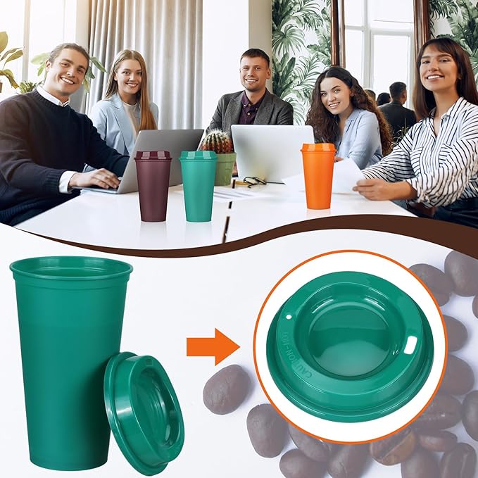 Domensi 30 Pack Reusable Coffee Cups with Lids 16 oz Disposable Travel Cups Bulk Plastic to Go Coffee Tumblers for DIY Hot Cold Drink Party Favors Coworker, Microwaveable (Colorful)