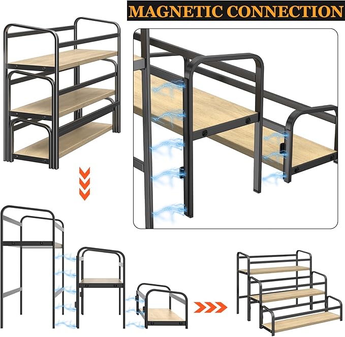 Coffee Syrup Organizer Free-Installation: 12 Bottles Capacity Syrup Rack 3 Tier for Coffee Bar Station, Wine Rack for Countertop, Tiered Spice Rack Organizer for Cabinet, Bottle Display Shelf