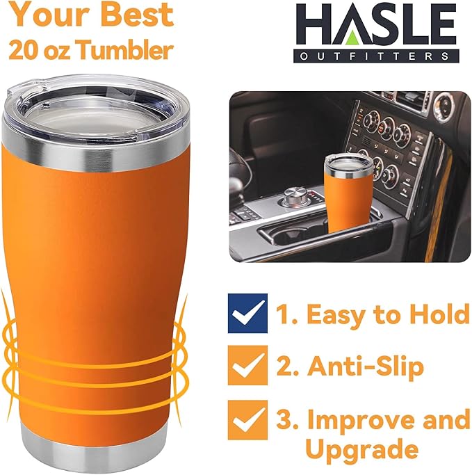 HASLE OUTFITTERS 20 oz Tumbler Bulk, Stainless Steel Tumblers with Lid, Vacuum Insulated Tumbler, Double Wall Powder Coated Cup, coffee mugs, Orange, 6 Pack
