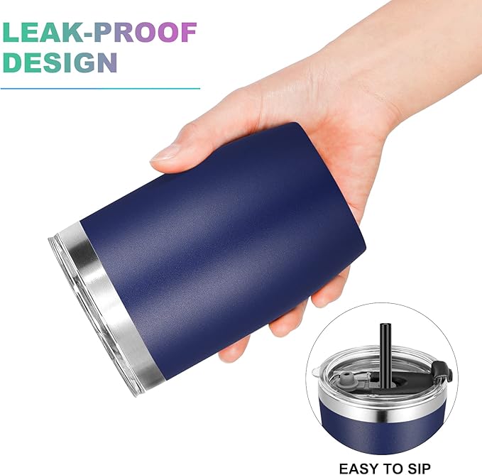 VEGOND Stainless Steel 12 oz Tumblers bulk Vacuum Insulated Double Wall Travel Tumbler with Lid and Straw Reusable Tumbler, Navy Blue 6 pack