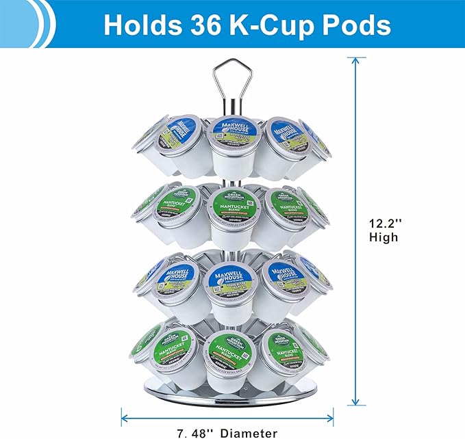 Rice rat K cup Holder Storage Coffee Capsules Pod Holder Carousel 4 Tier Compatible with 36 K-Cup Pods