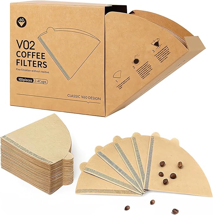 Coffee Filters Size 02,100 Count 2-4 Cups V02 Natural Unbleached Coffee Filter Paper, for Pour Over Coffee Dripper and Drip Coffee Maker