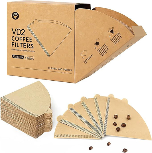 Coffee Filters Size 02,100 Count 2-4 Cups V02 Natural Unbleached Coffee Filter Paper, for Pour Over Coffee Dripper and Drip Coffee Maker