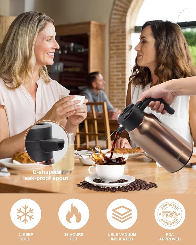 Thermal Coffee Carafe 70 oz - 36 Hour Hot (Fullness of Carafe) Carafes for Hot Liquids-Insulated Coffee Carafes For Keeping Hot/Cold Coffee, Tea, Water, Drink Dispenser for Parties(Gold)