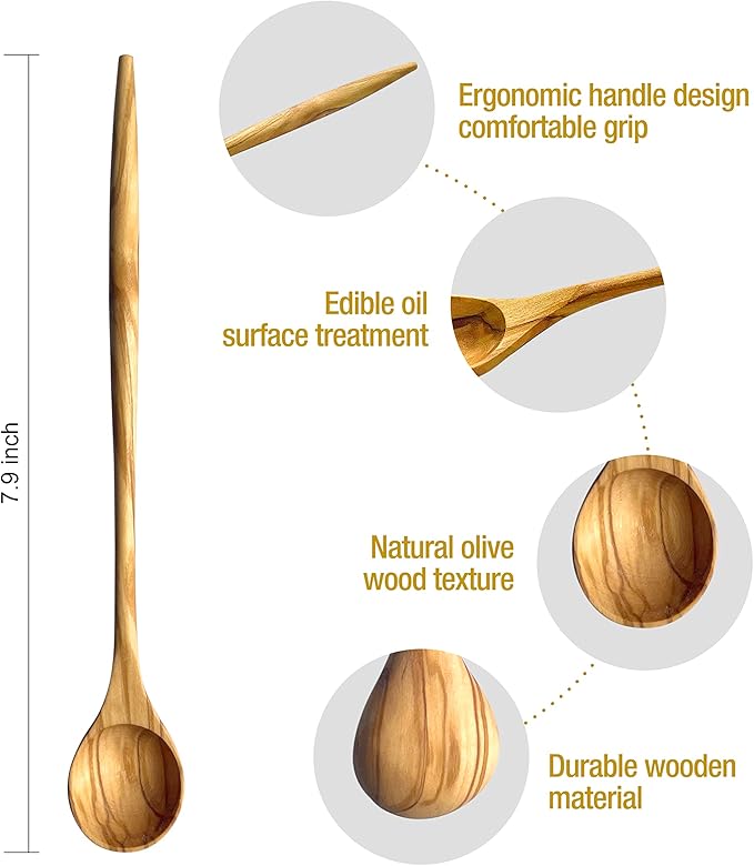 WONDERFUL 100% Natural Olive Wood Long Handle Spoons for Coffee, Tea, Milkshake Kitchen Stirring, Cocktail Stirrer; Mixing Honey Spoon, Chef Tasting Spoons(1 pc)