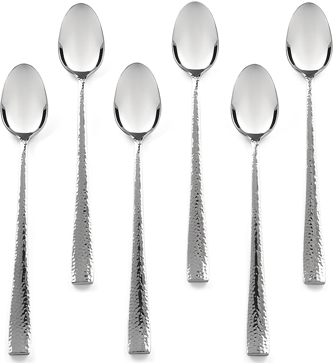 Hudson Essentials Hammered Iced Tea Spoons, 18/10 Stainless Steel Long Handle Spoons for Stirring Cocktails, Tea, Coffee, Set of 6