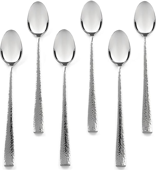 Hudson Essentials Hammered Iced Tea Spoons, 18/10 Stainless Steel Long Handle Spoons for Stirring Cocktails, Tea, Coffee, Set of 6