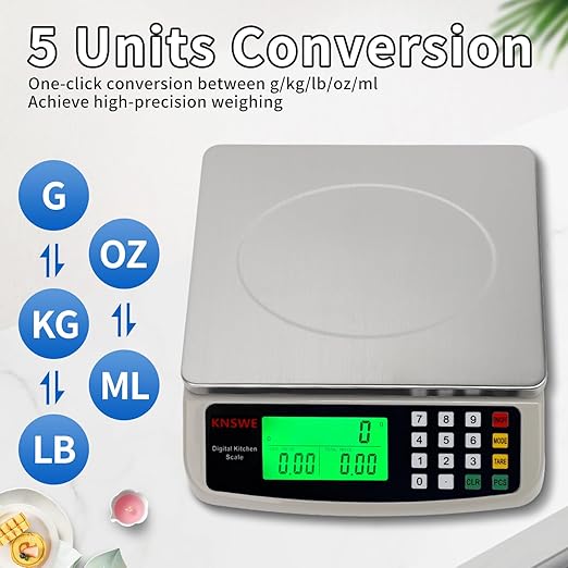 Commercial Food Scale 40KG Large Digital Kitchen Scale Baking Cooking Bread Meat Weight Price Computing Scale Stainless Steel Parts and Coins Counting Scale for Deli Stores Tare Function