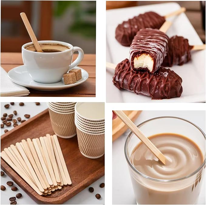 Coffee Filters 1-2 Cup 100 Count Disposable Basket Coffee Filter Paper with 100 Pcs Wooden Coffee Stirrer Sticks Natural Filters for Commercial Home Pour Over Coffee Kit