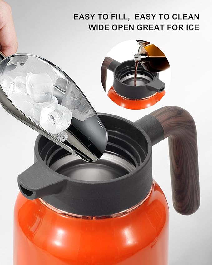 Carafes for Hot Liquids 70 oz - 12 Hour Stainless Steel Thermal Coffee Carafe-Insulated Coffee Carafes For Keeping Hot/Cold Coffee, Tea, Water, Drink Dispenser for Parties(Orange)