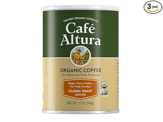 Cafe Altura Ground Organic Coffee, Fair Trade Classic Roast, 12 Ounce (Pack of 3)