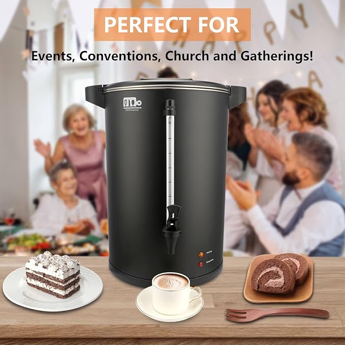 115-Cup 20L Commercial Coffee Urn, Festa Essential 1500W Double Wall Large Percolate Coffee Maker Stainless Steel Hot Water Urn Dispenser with Double Dripless Faucet, Quick-Brewing for Catering, Black