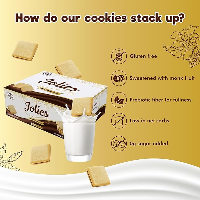 ChocZero Chocolate Cookies, Dark Chocolate Jolies, Gluten Free, No Added Sugar, 20 Crispy Chocolate Filled Keto Cookies Per Box, 8 Ounce (Pack of 1)