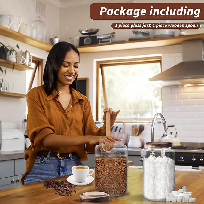 Large Glass Coffee Storage Jar with Lids Spoon Thicken Glass Coffee Canister Borosilicate Glass Food Containers for Ground Coffee Beans Nut Pasta Sugar Candy Spice Rice Loose Tea (2800ml/94oz)