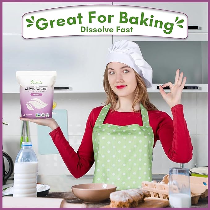 Durelife 100% Pure stevia extract sweetener | No Erythritol, NON-GMO Project Verified, No Fillers, Zero Calorie Sugar Substitute | No Aftertaste | Micro-Spoon Included (16 Ounce (Pack of 1))