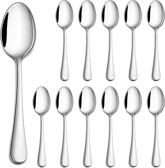 TeamFar Teaspoon Set of 12, 6.7 Inch Stainless Steel Mini Tea Spoons, Small Spoon Silverware for Coffee Tea Soup Dessert, Non-Toxic & Heavy Duty, Mirror Polished & Dishwasher Safe