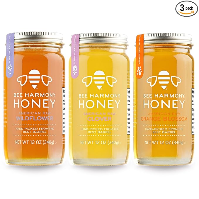 Bee Harmony Honey 3 Pack Variety Pack, 36 Ounce (Clover, Wildflower and Orange Blossom)