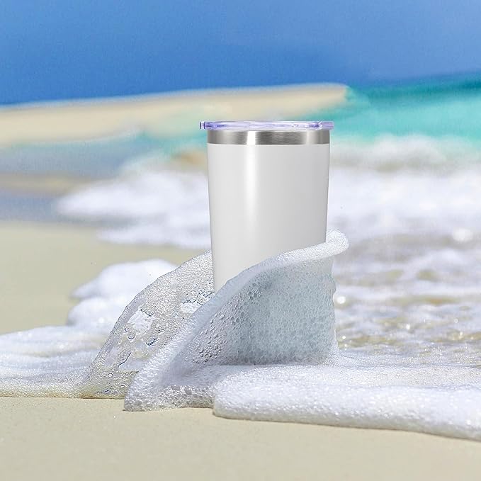 20 oz Tumbler Coffee Travel Tumblers Bulk with Lid Stainless Steel Double Wall Vacuum Insulated Mug Powder Coated Cups fit Car Cupholder for Hot and Cold - White, 4Pack