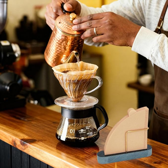 Cone Coffee Filter Holder for Counter, Coffee Filter Storage Container for Cone Paper Filters Size #01 ＆ #02, Marble Base with Non-Slip Pad (Black)