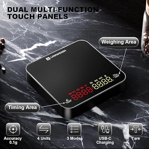 Mini Coffee Scale with Timer,Rechargeable Espresso Scale,2kg/0.1g Precision Scale for Espresso and Pour-Over Coffee, Portable Digital Kitchen Scale with Automatic Timing,Black
