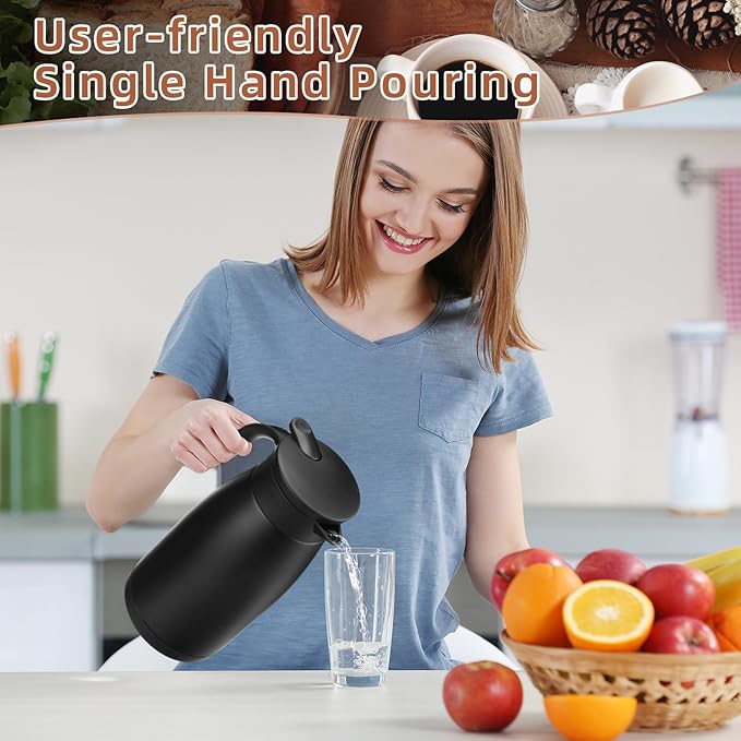 Norme 2 Pcs Thermal Coffee Carafe Insulated Stainless Steel Coffee Carafe for Hot Liquid Vacuum Thermal Pot Creamer Pitcher Dispenser with Brushes Keeping Hot Water Milk(Black,34 oz)
