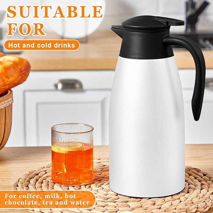 Norme 2 Pcs Thermal Coffee Carafe Insulated Stainless Steel Coffee Carafe for Hot Liquid Vacuum Thermal Pot Creamer Pitcher Dispenser with Brushes Keeping Hot Water Milk(Black, White)