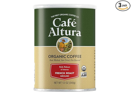 Cafe Altura Ground Organic Coffee, French Roast, 12 Ounce (Pack of 3)