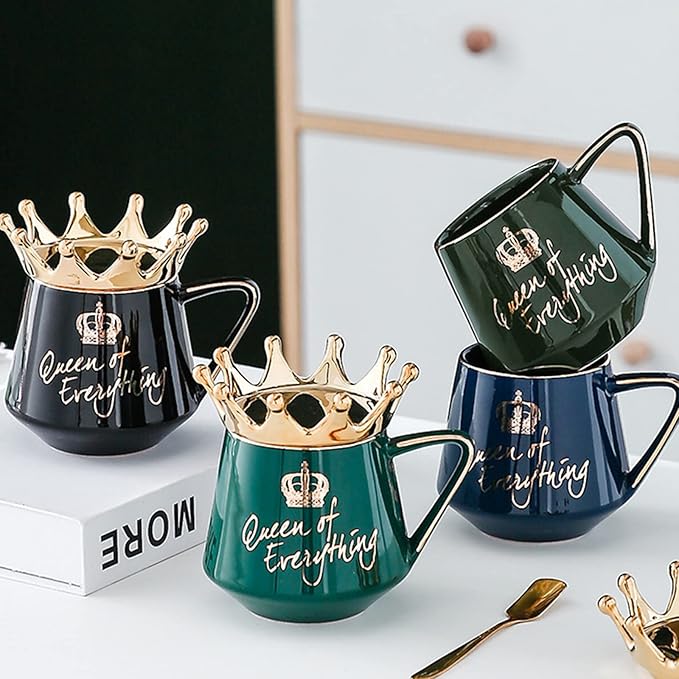 Pink Queen of Everything Mug with Lid Cute Pink Cup with Crown Tea Coffee Mugs Gift with Spoon & Coaster 12 oz Ceramic Cups Birthday Gifts for Women Girls Mom Friend Mothers Day Gifts for Mom