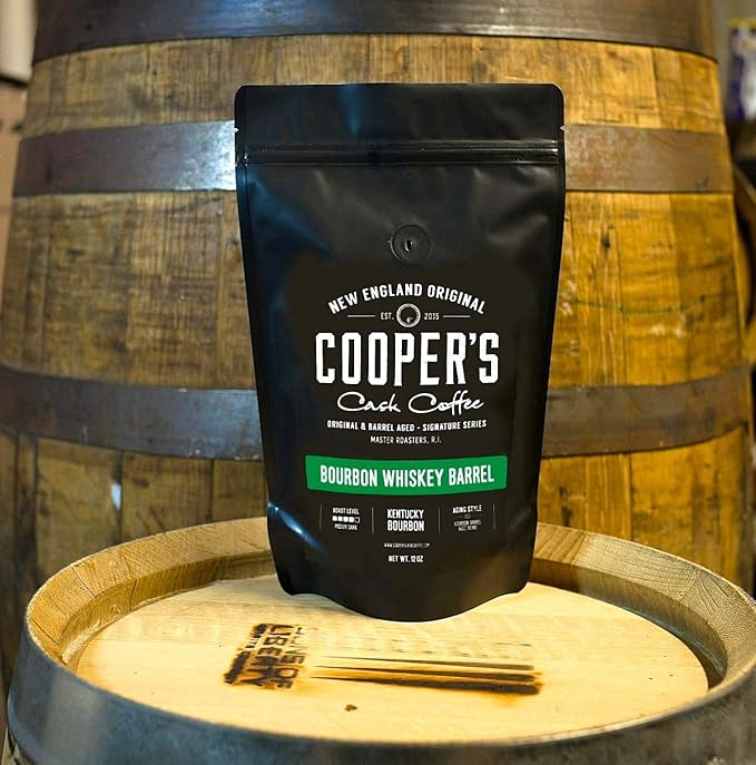 Bourbon Whiskey Barrel Aged Coffee - Ground Grade 1 Colombian Coffee Beans Aged in Kentucky Bourbon Whiskey Barrels - 2lb Bags