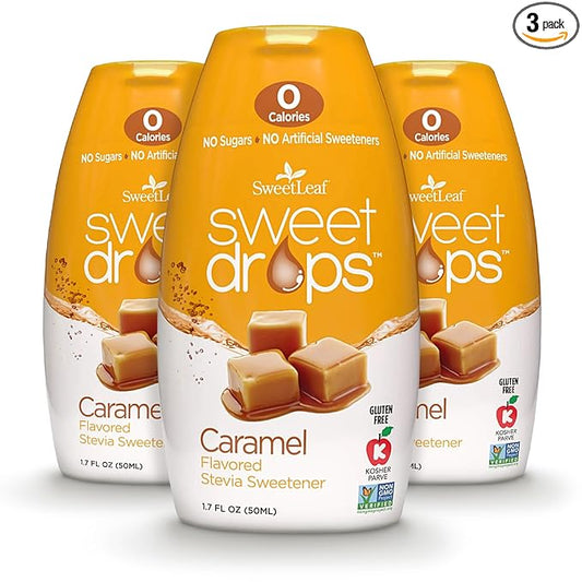 SweetLeaf Sweet Drops Caramel Stevia Liquid Sweetener - Flavor Foods, Keto Coffee with Sugar Free, 0 Calorie, Non-Glycemic Response SweetLeaf Stevia Drops, 1.7 Fl Oz Ea (Pack of 3)