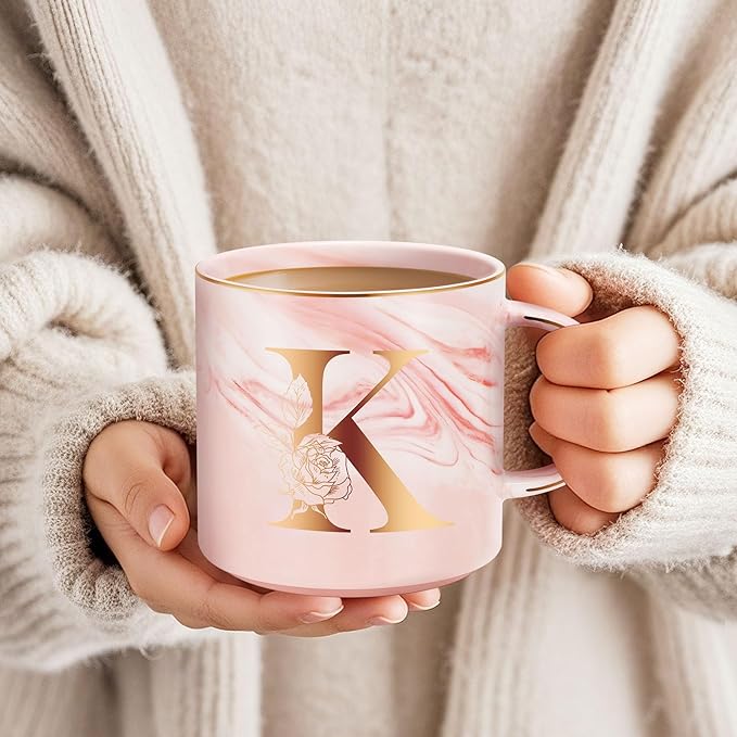 Personalized Gifts for Women Coffee Mug, Initial Customized Gift Monogrammed A-Z Coffee Mug 12 OZ, Christmas Anniversary Birthday Gifts for Women Mom Grandma Friend Sister Wife(K)
