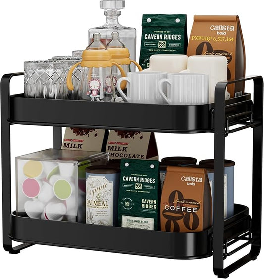 2-Tier Cup Drying Rack & Coffee Bar Accessories with Drying Tray, Coffe Mug Holder Rack for Countertop - Baby Bottle Organizer, Sippy Cup Storage, Tea holder & Glass Cup Organizer