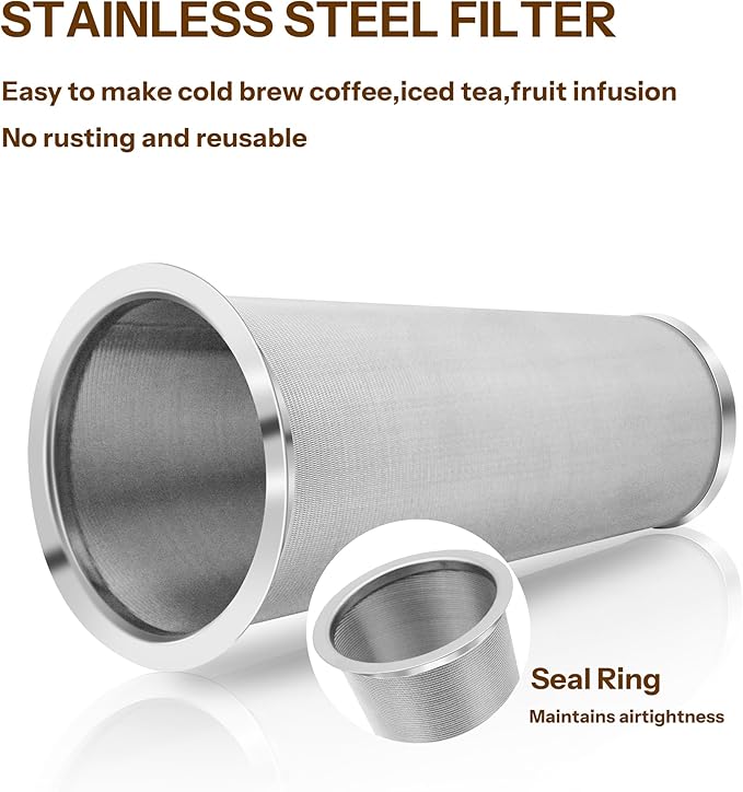 Cold Brew Coffee Filter for Wide Mouth Mason Jar, 304 Stainless Steel Filter Ultra Fine Mesh for Cold Brew, Iced Coffee and Iced Tea 2 Quart Wide Mouth Mason Jars