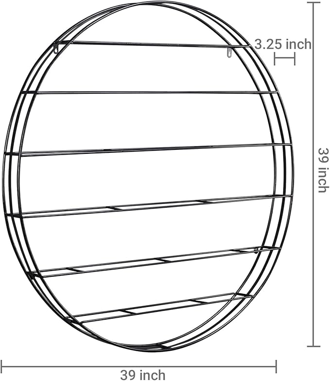 MyGift 12-Bottle Modern Black Metal Round Wall Mounted Wine Rack – 6-Tier Horizontal Storage Shelf for Kitchen, Living Room & Wine Cellar – Space-Saving Wall Decor & Cork Preservation