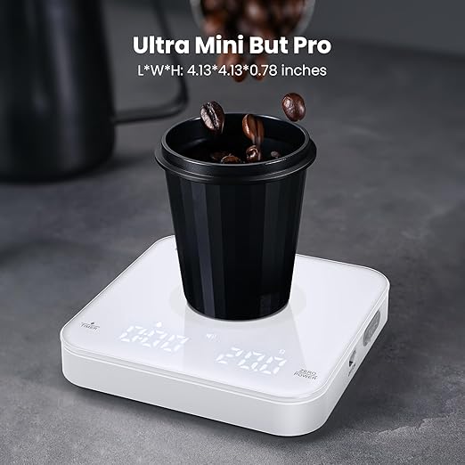 Rechargeable Mini Coffee Scale with Timer, Maestri House Espresso Scale, 2kg/0.1g Accurate Scale for Espresso and Pour-Over Coffee, Portable Digital Kitchen Scale with Automatic Timing（White）