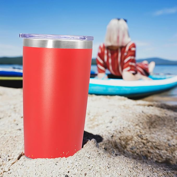 20 oz Tumbler Coffee Travel Tumblers Bulk with Lid Stainless Steel Double Wall Vacuum Insulated Mug Powder Coated Cups fit Car Cupholder for Hot and Cold - Red, 8Pack