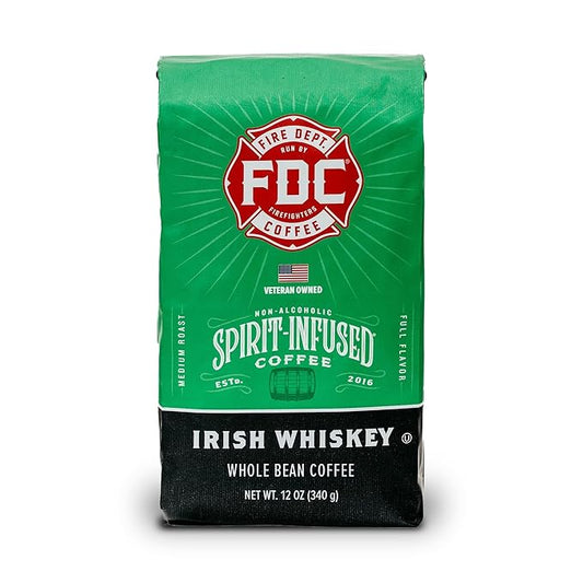 Fire Department Coffee - Gives Back to Firefighters - Irish Whiskey Infused Coffee Beans - Medium Roast - Non-Alcoholic - Roasted in the USA - Whole Bean - Veteran Owned - 12 oz