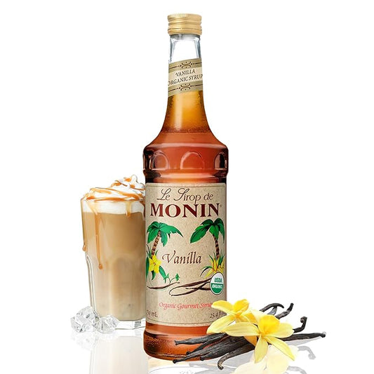 Monin - Organic Vanilla Syrup, Naturally Smooth Sweetness, Great for Coffee, Shakes, and Cocktails, Gluten-Free, Non-GMO (750 ml)