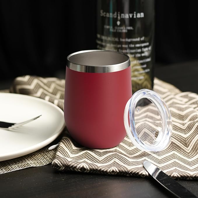 DOMICARE Stainless Steel Wine Tumbler Bulk with Lid, Personalized Insulated Tumblers Set, 12oz Travel Coffee Cups Pack of 1, Red