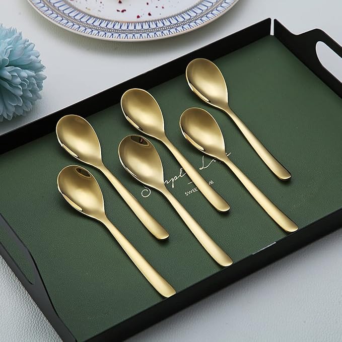 Gold Demitasse Espresso Spoons, 5.5'' Mini Coffee Spoons, Set of 6, Stainless Steel, Dishwasher Safe