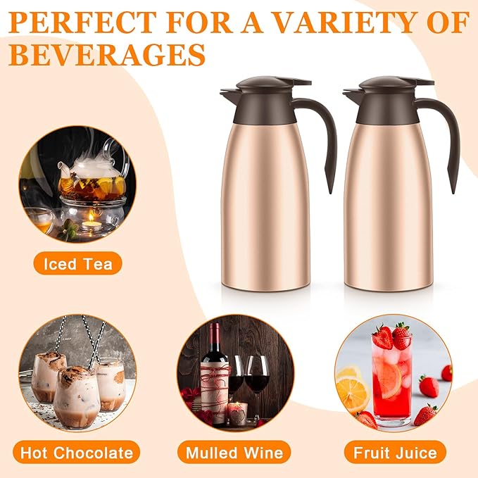 Norme 2 Pcs Thermal Coffee Carafe Insulated Stainless Steel Coffee Carafe for Hot Liquid Vacuum Thermal Pot Creamer Pitcher Dispenser with Brushes Keeping Hot Water Milk(Rose Gold)
