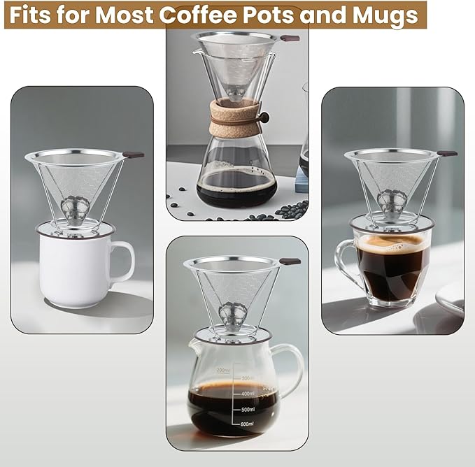 Pour Over Coffee Filter, CHDEXU Stainless Steel Coffee Dripper with Stand, Paperless Reusable Filter with Removable Cup