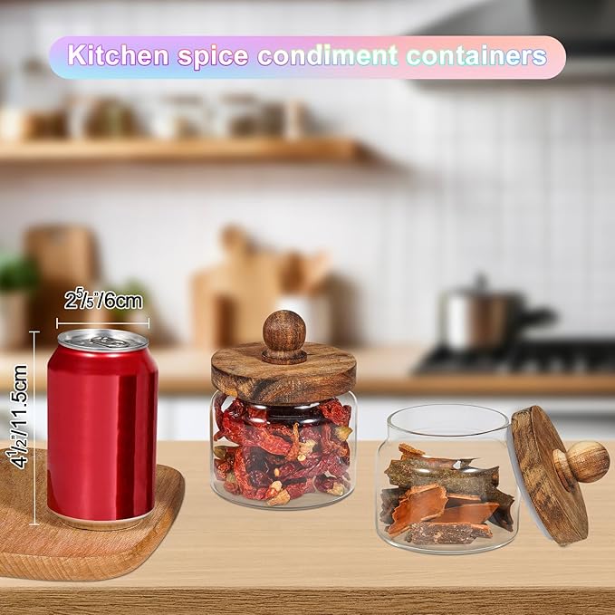 Glass Spice Jar Coffee Sugar Container Airtight Glass Jar Food Storage Canisters Bottle for Kitchen Seasoning Tea Herb Overnight Oats Bar Parfait Snacks (2 * 350ml(11.84oz))