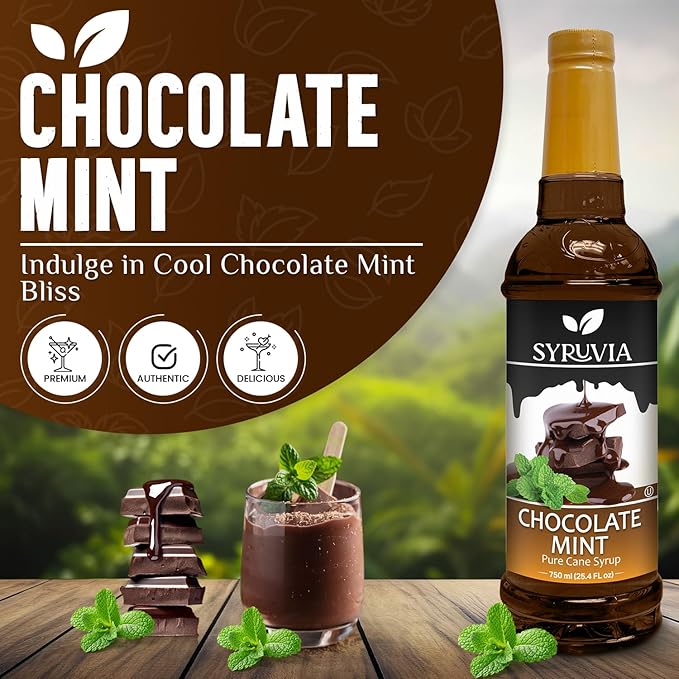 Syruvia Holiday Syrup Chocolate Mint - 25.4oz - Flavor Holiday Gift Set, Gluten-Free, Kosher With Pump