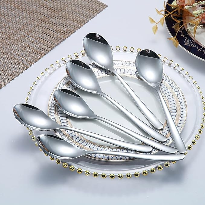 Dinner Spoons 6 Piece, 8.1'' Stainless Steel Tablespoons, Soup Spoons, Dessert Spoons, Spoons Silverware for Home, Kitchen or Restauran,Dishwasher Safe (Silver)