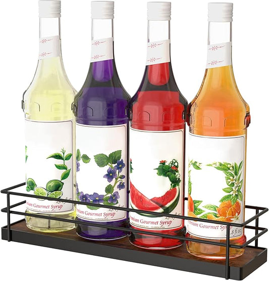 Alyoen Coffee Syrup Rack Organizer, Syrup Holder Stand for Coffee Bar, 4 Bottles Small Coffee Bar Organizer Shelf, Coffee Station Organizer for Countertop Wine, Liquor
