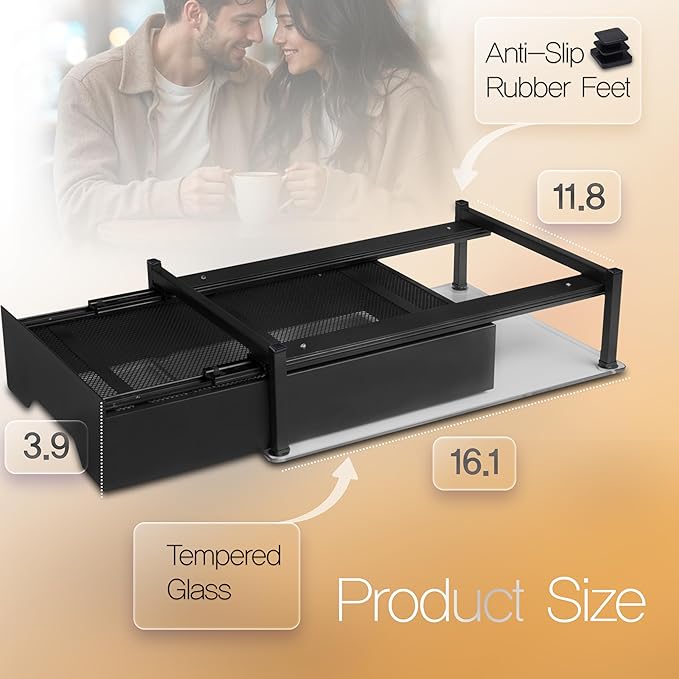 Coffee Pod Holder with Rail Drawer for Nespresso – 40 Pods Capacity for Nespresso Vertuoline & K-cups Capsule – Tempered Glass and Anti-Slip Base Metal Coffee Pods Organizer 16.14x11.81x3.94